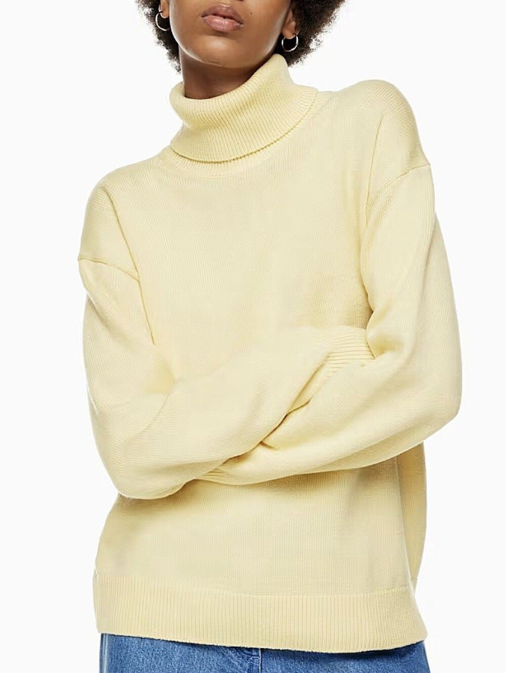 Aritzia Wilfred Merino Wool cotton Turtleneck Sweater Butter Yellow S oversized